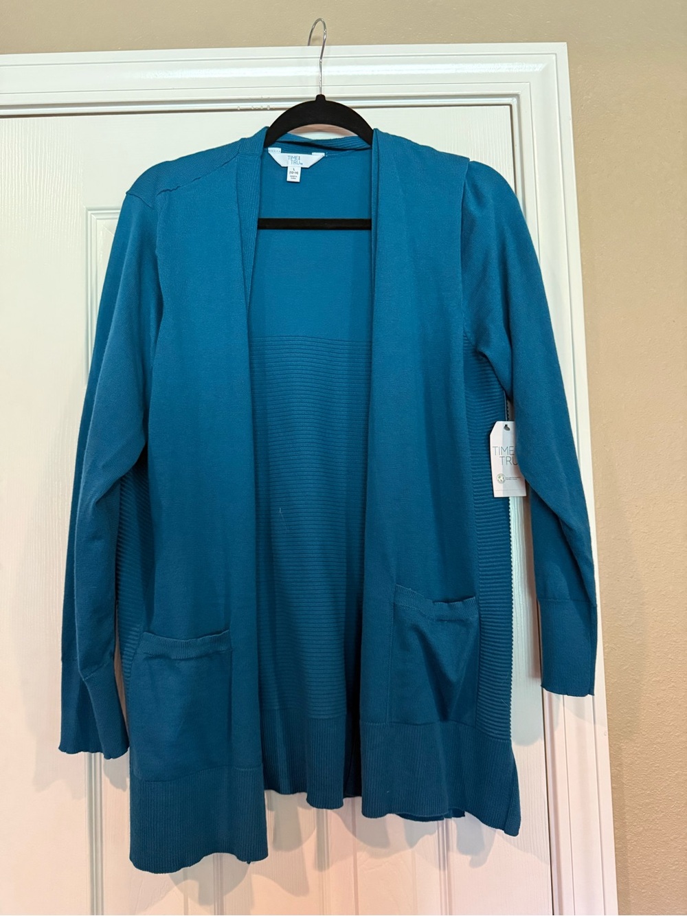 Time and Tru Teal Open-Front Cardigan with Pockets